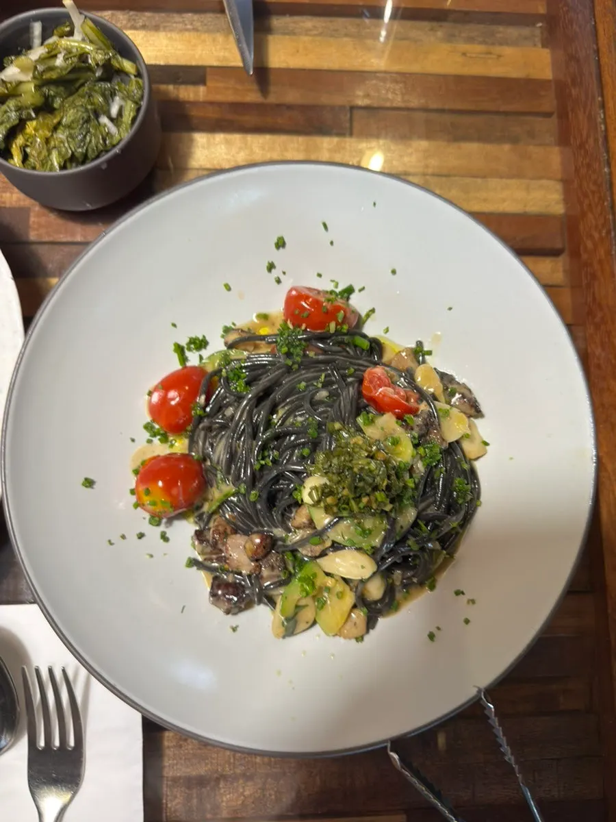 Squid ink pancetta pasta