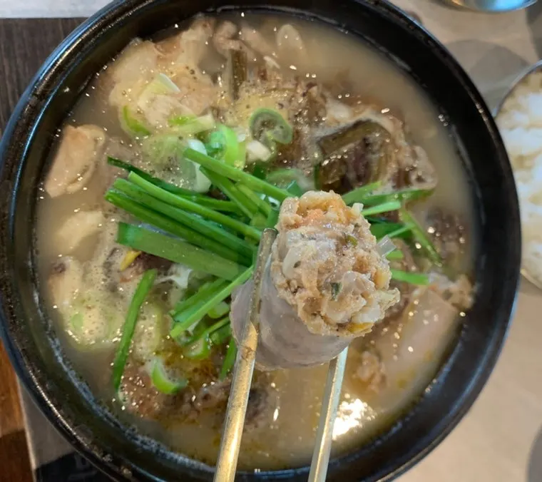 Plump sundae and gosari in gukbap