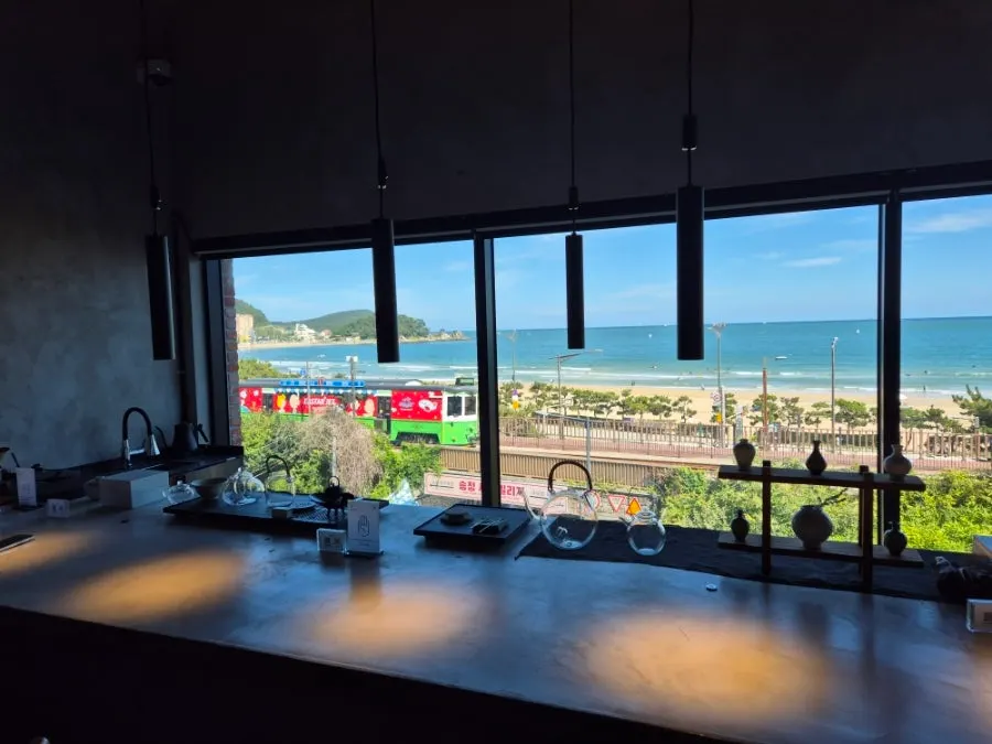 Beach train passing outside the Suwolgyeonghwa window