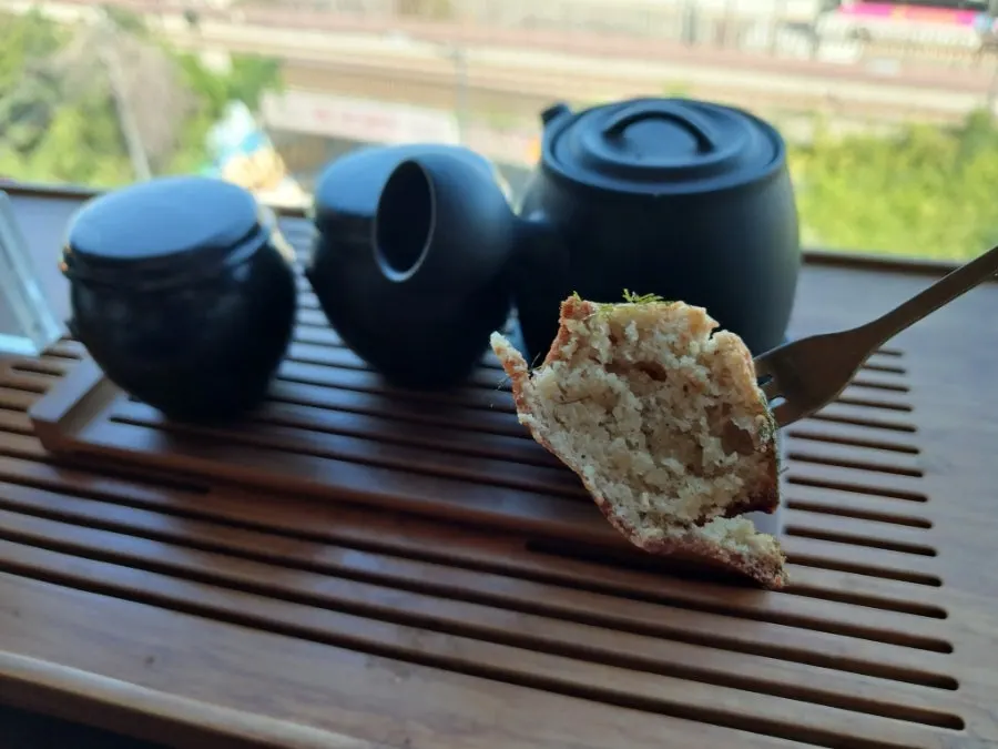 Close-up cross-section of the whole red bean butter monaka