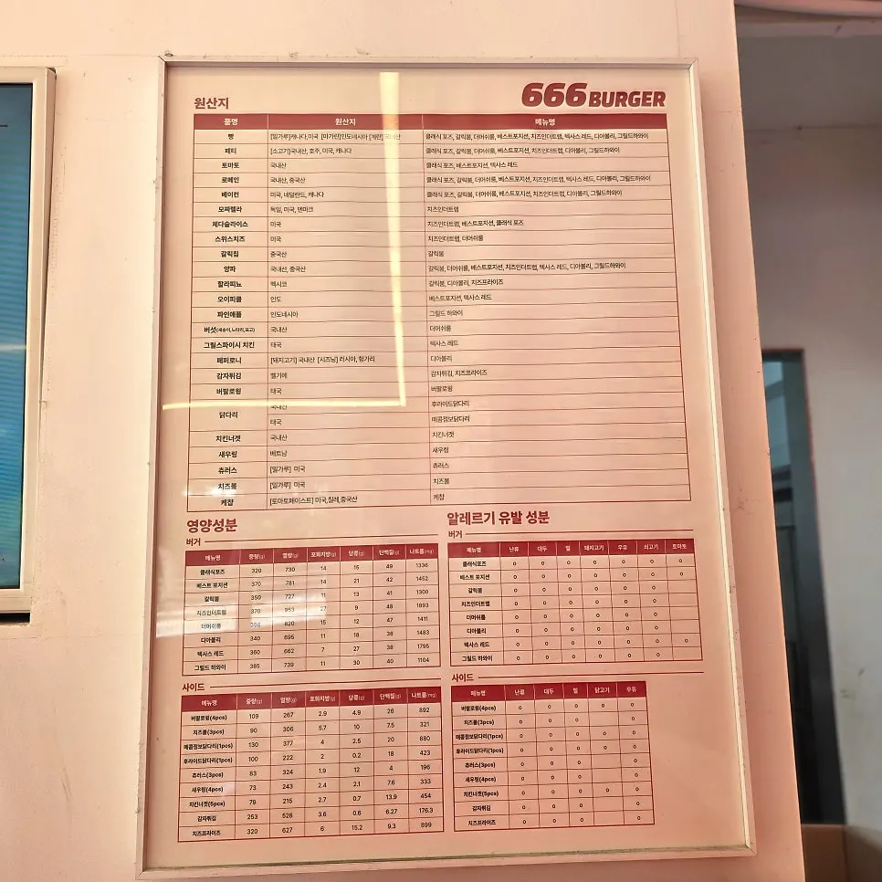 666버거 사이드 메뉴 안내