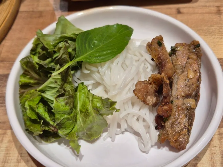 Charcoal-grilled pork ribs and bun cha