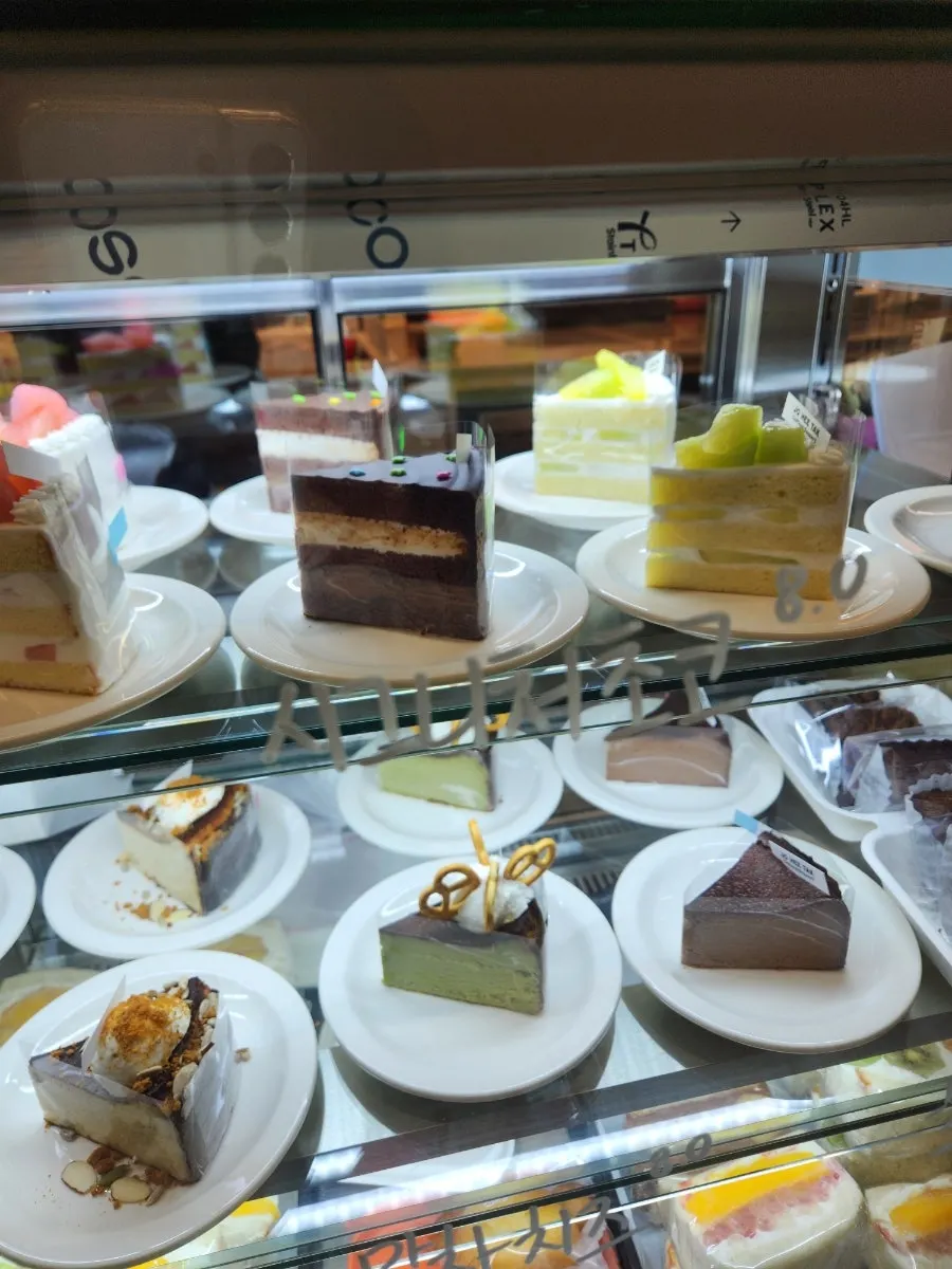 Display case with assorted desserts