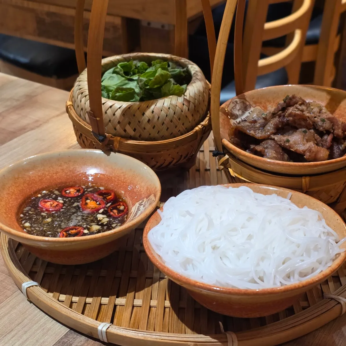 A full serving of charcoal-grilled bun cha