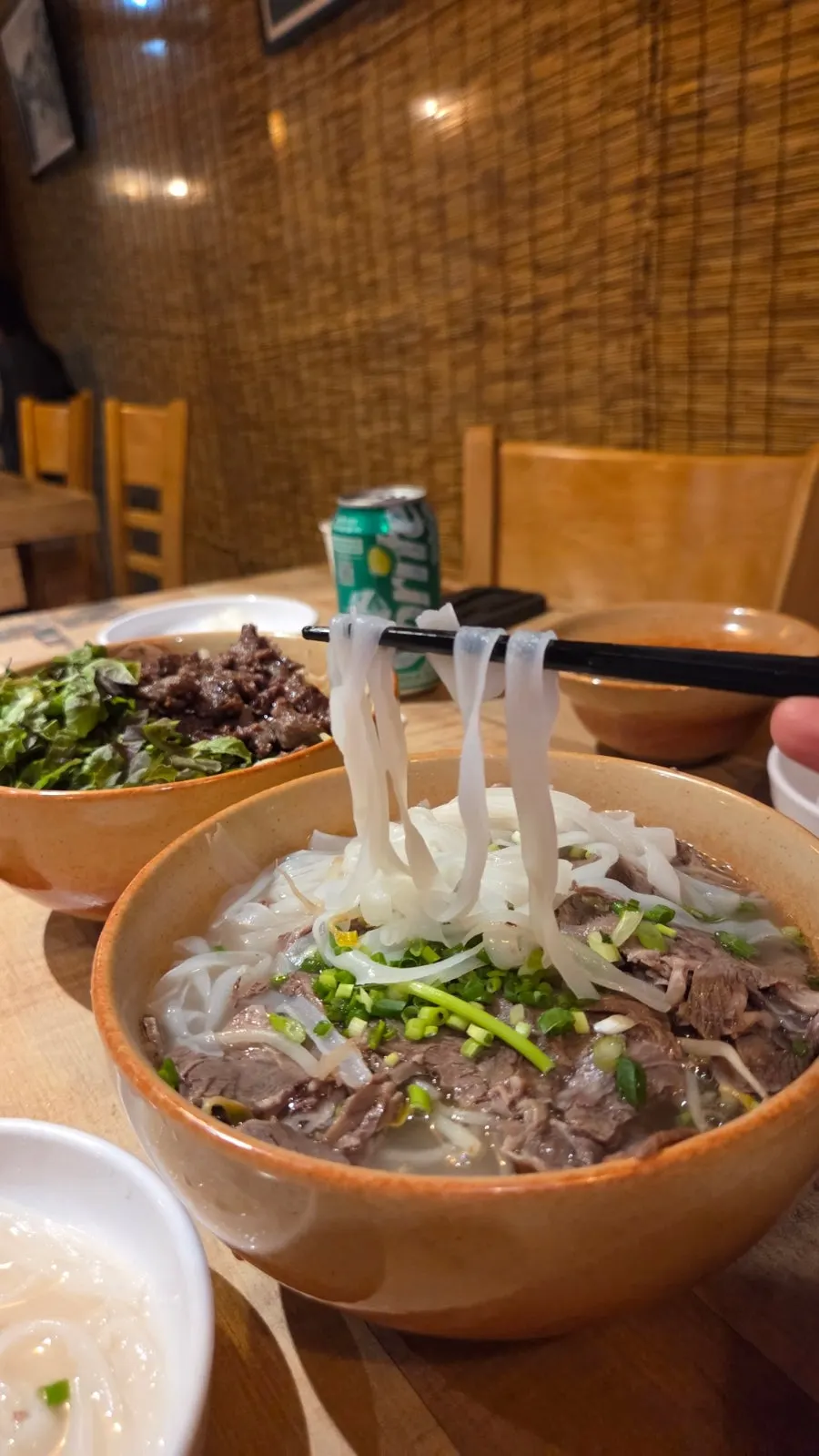 可见透明熟度米线的牛肉汤河粉