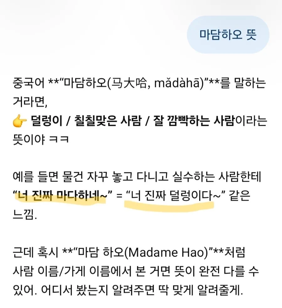 查询Madam Hao名字含义的画面