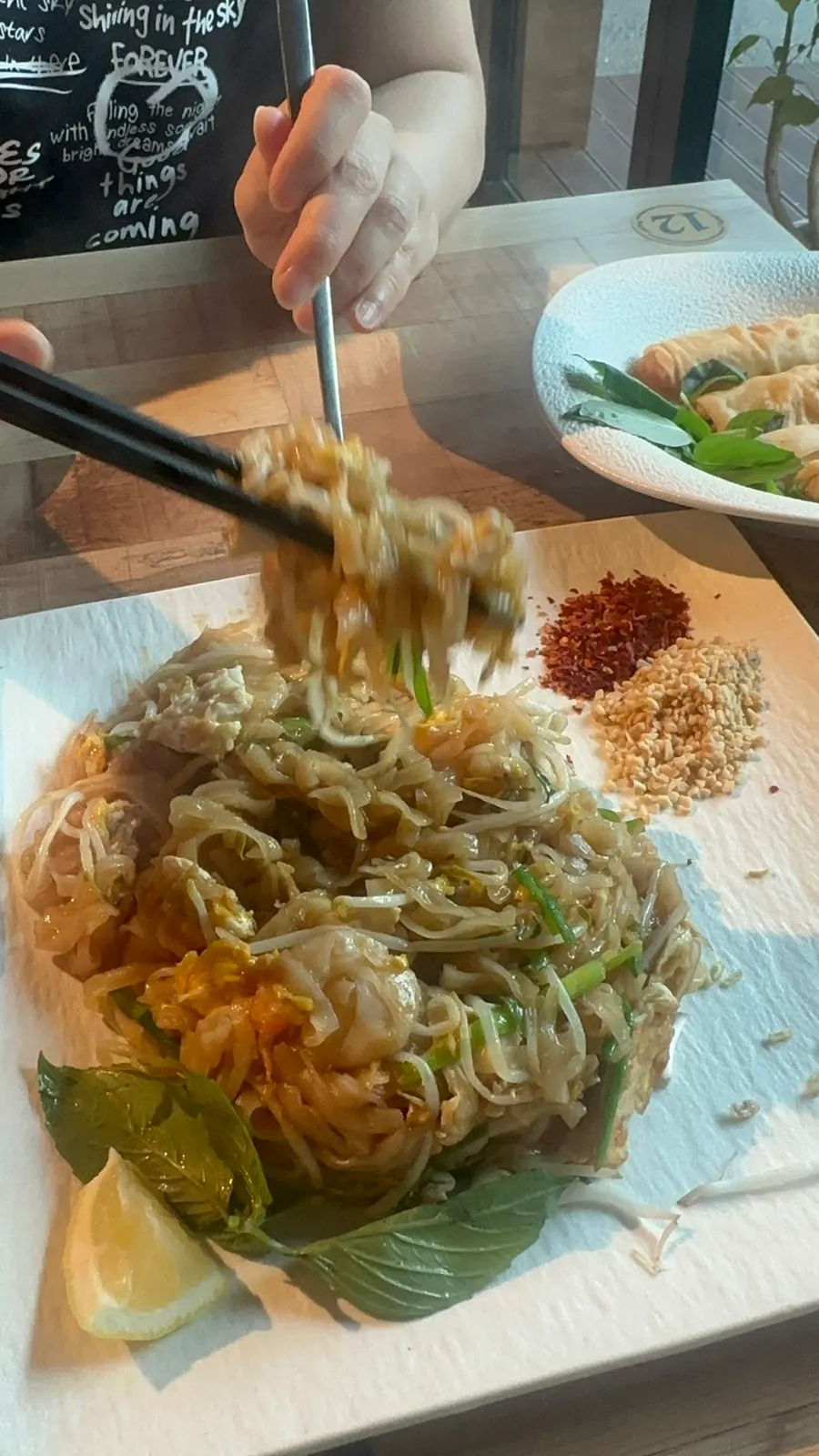Pho noodles lifted up out of the broth