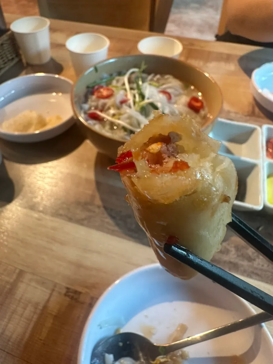Four pieces of bun cha, packed full inside