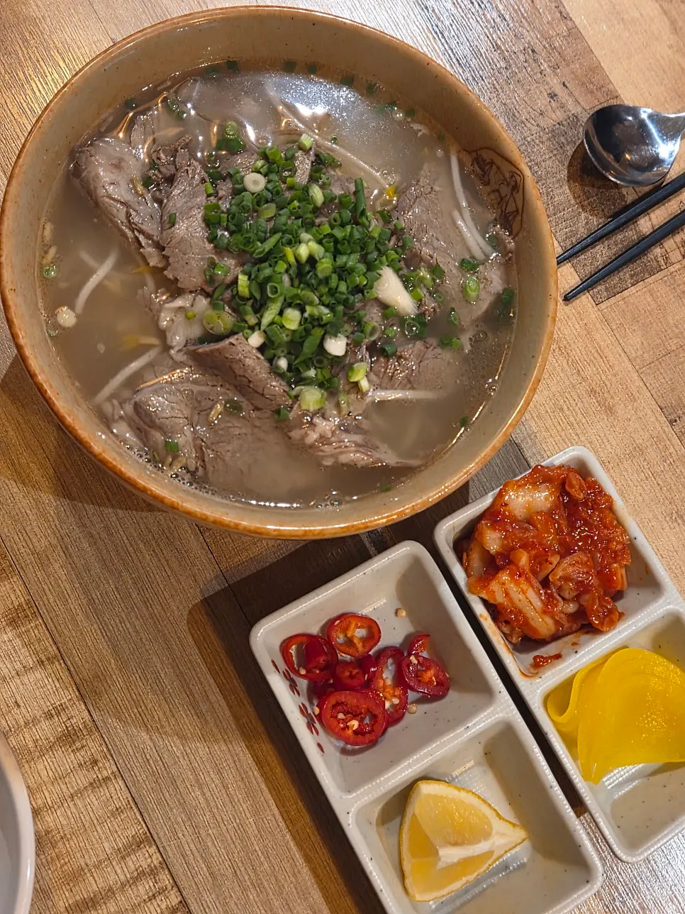 A bowl of Madam Hao's beef brisket pho