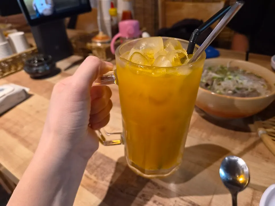 Madam Hao's mango ade with a strong mango flavor