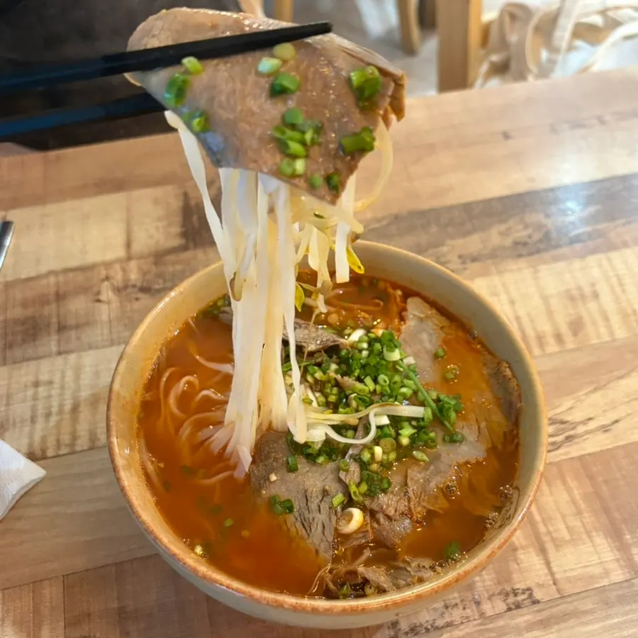 Beef jjamppong pho noodles loaded with meat