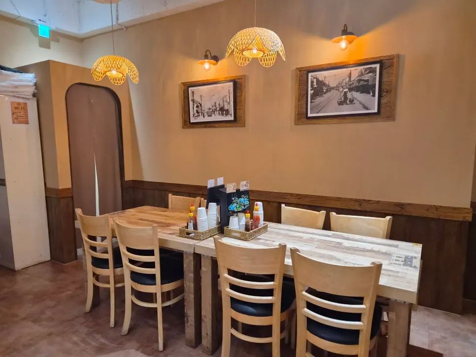 Wood-toned interior of the Madam Hao dining room