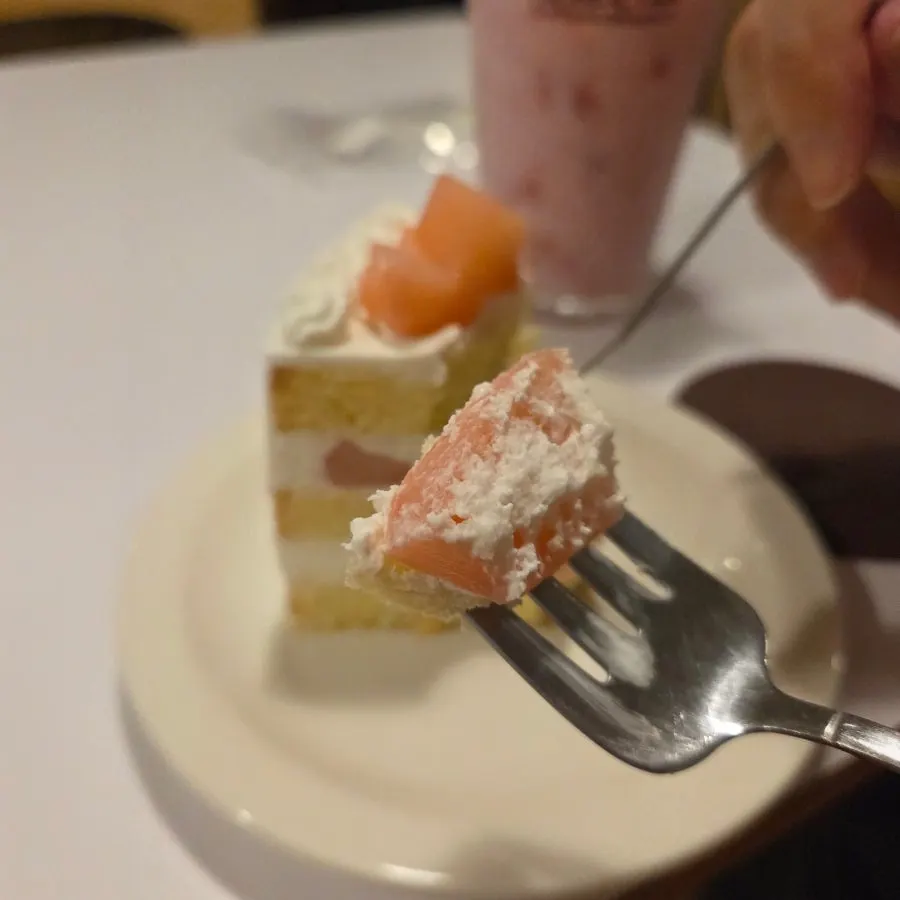 A forkful of peach yogurt cake