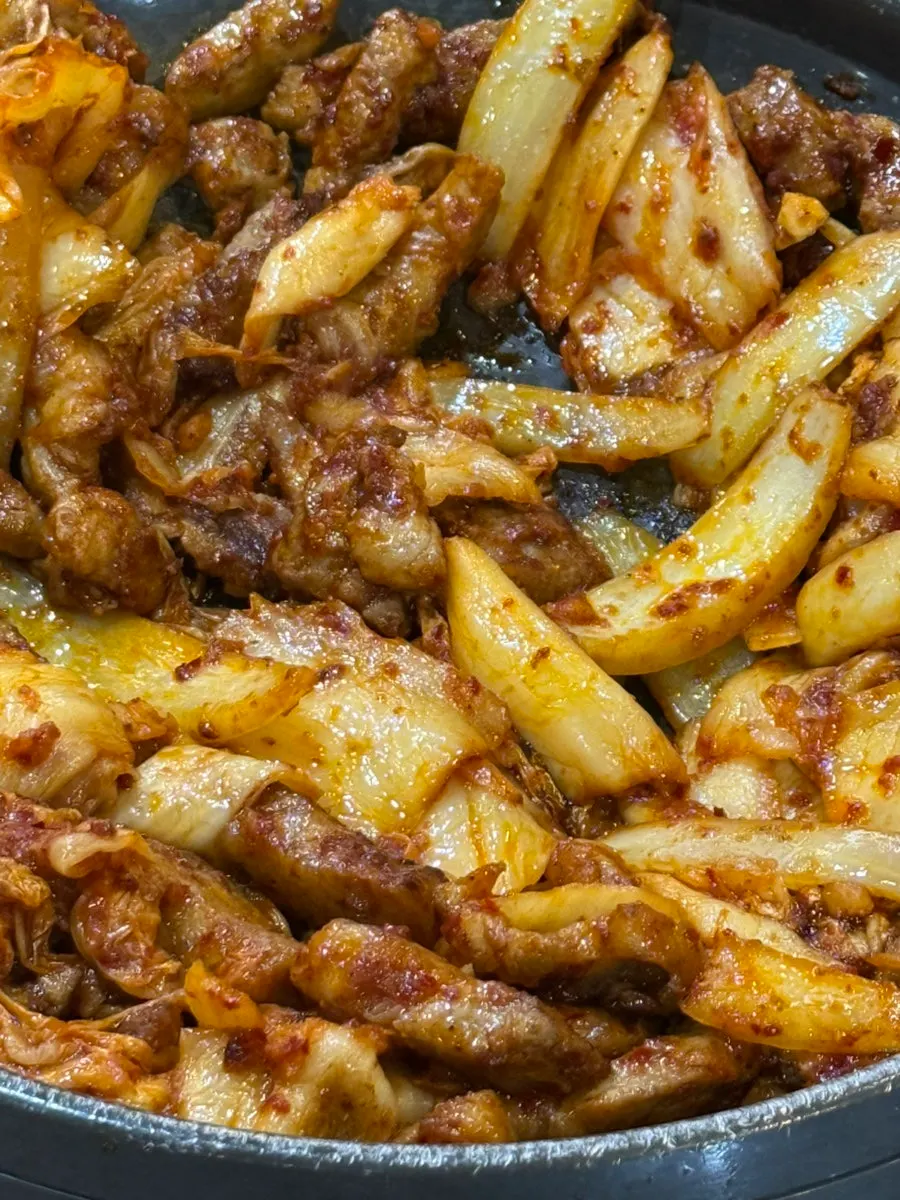 Close-up of the pork kimchi grill cooking