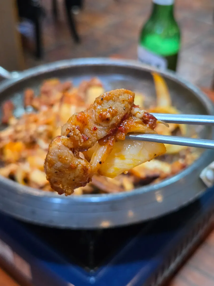 Generous serving of pork kimchi stir-fry