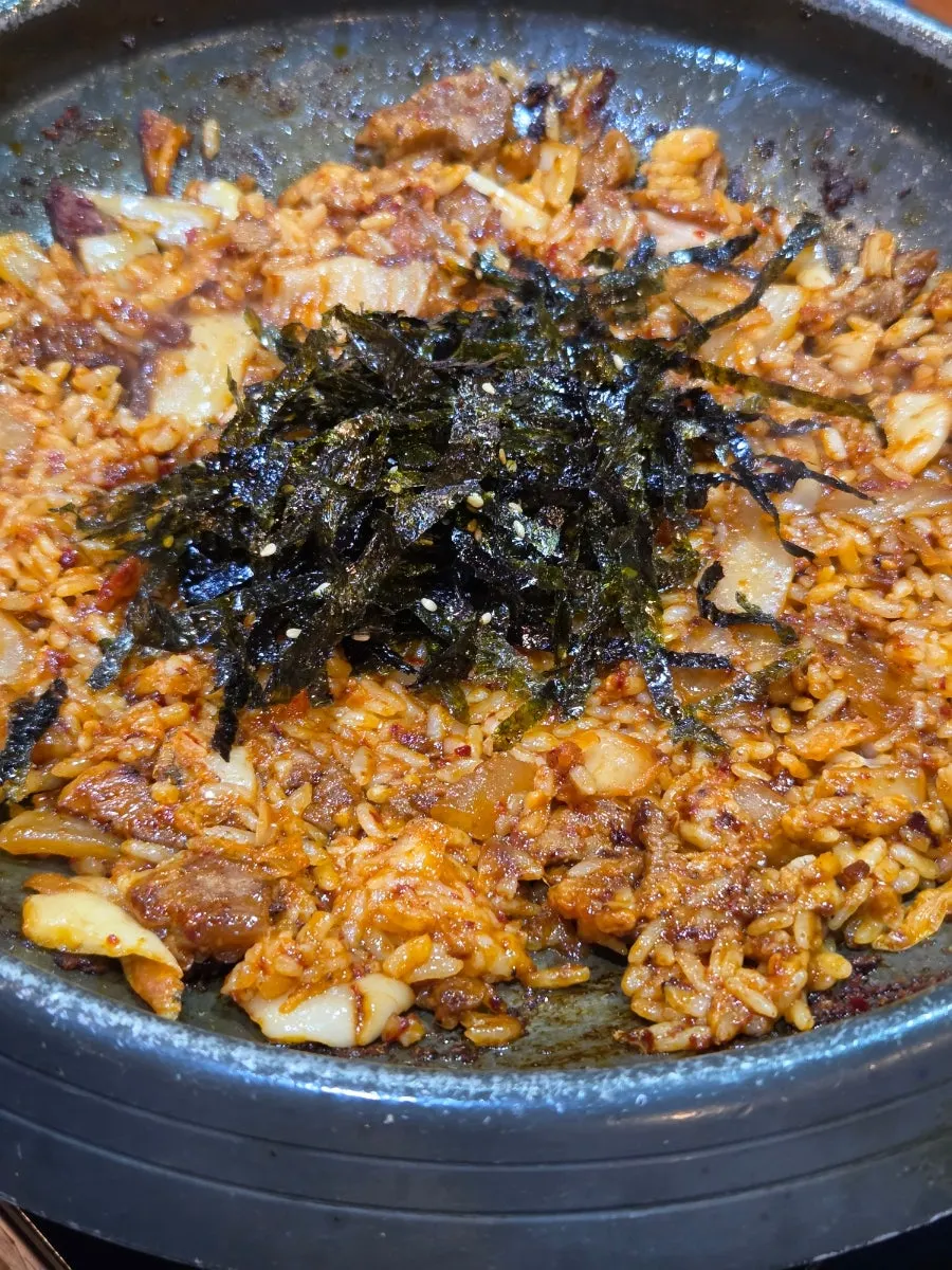 Fried rice cooked with leftover meat