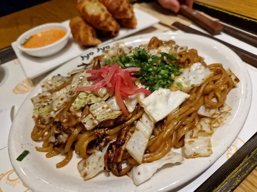 Yakisoba noodles evenly coated in sauce