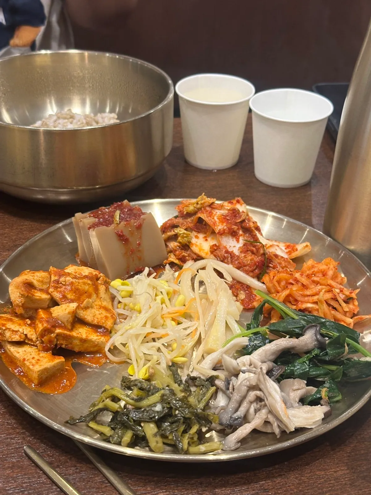 Assorted namul served with barley rice