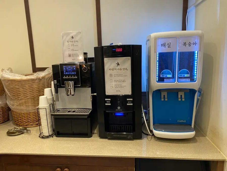 Dessert area with puffed rice snacks and tea