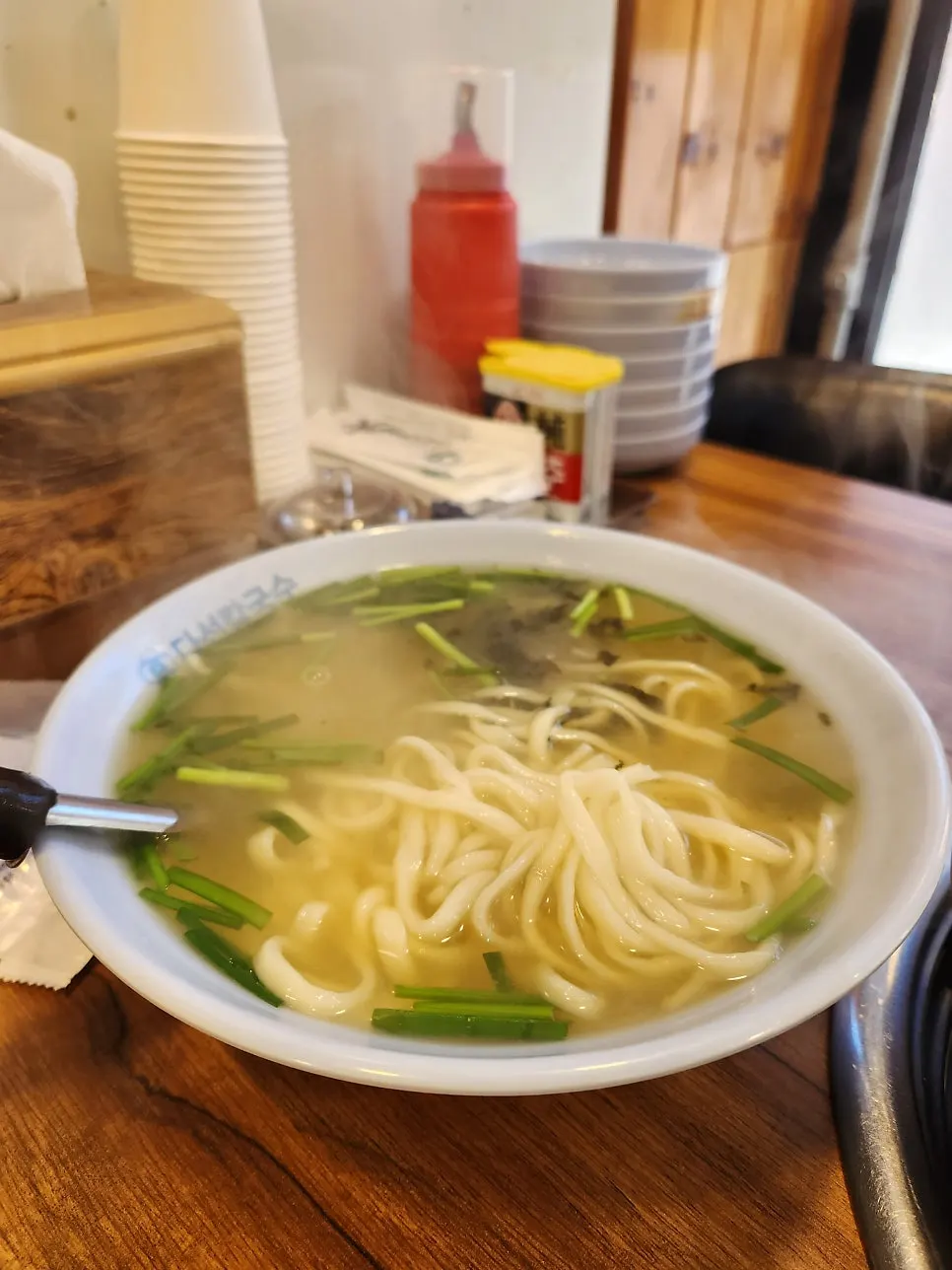 Chewy kalguksu noodles soaked in broth