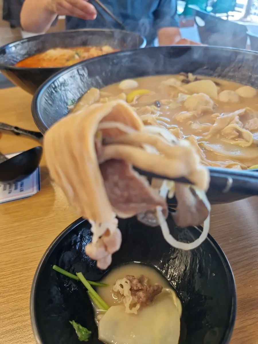 A chopstickful of broth-soaked malatang ingredients