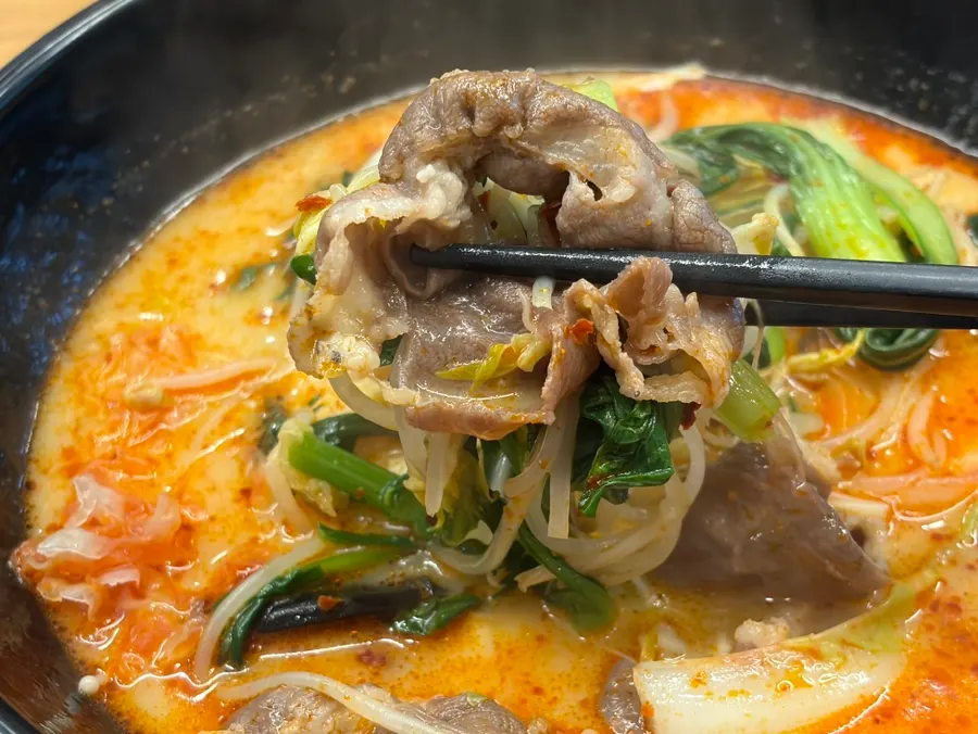 Ingredients lifted out of the malatang bowl