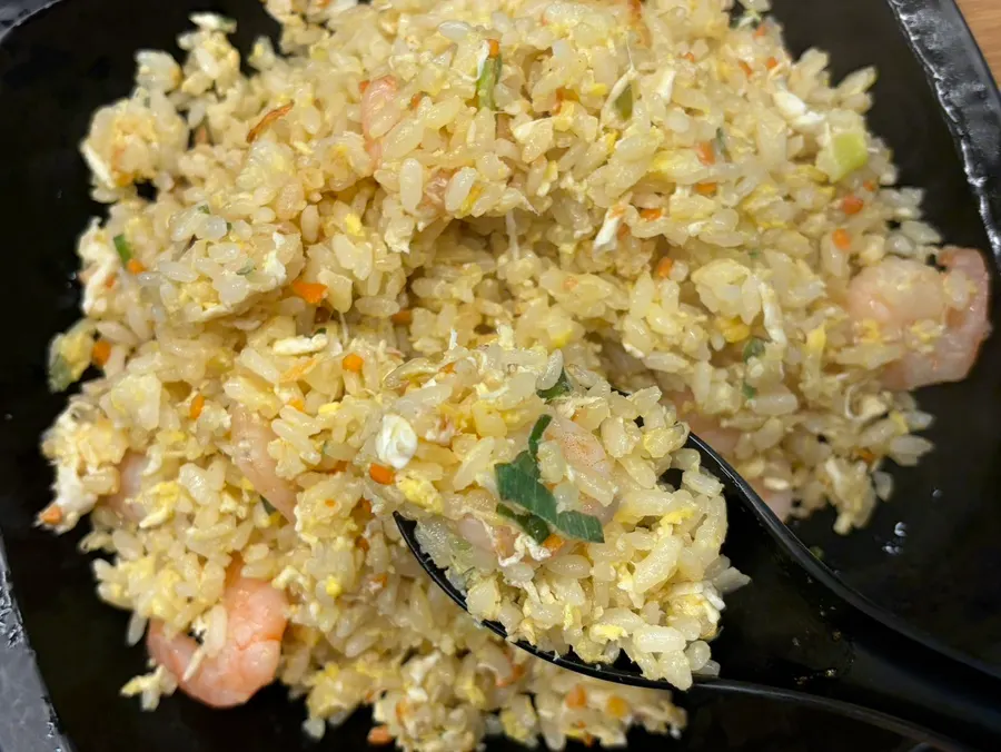 Close-up of fluffy shrimp egg fried rice
