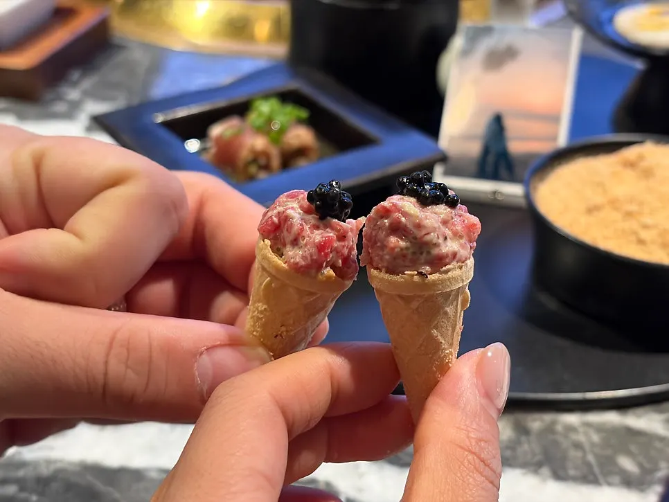 Plating of Woowine's four appetizers