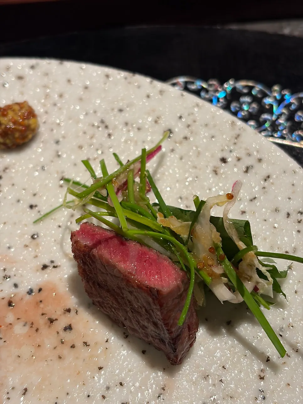 Salt, wasabi, and wholegrain mustard sauces