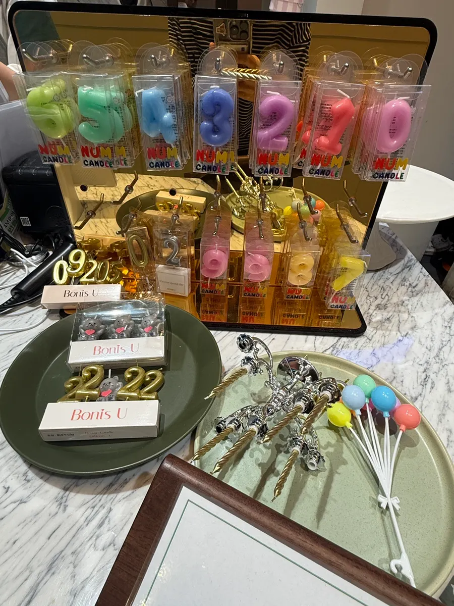 Display of themed cake candles for sale