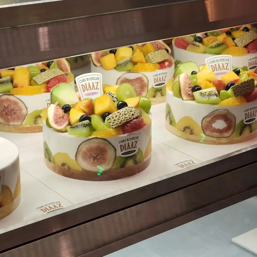 Peach fresh cream slice cake at Diaz Cake Boutique