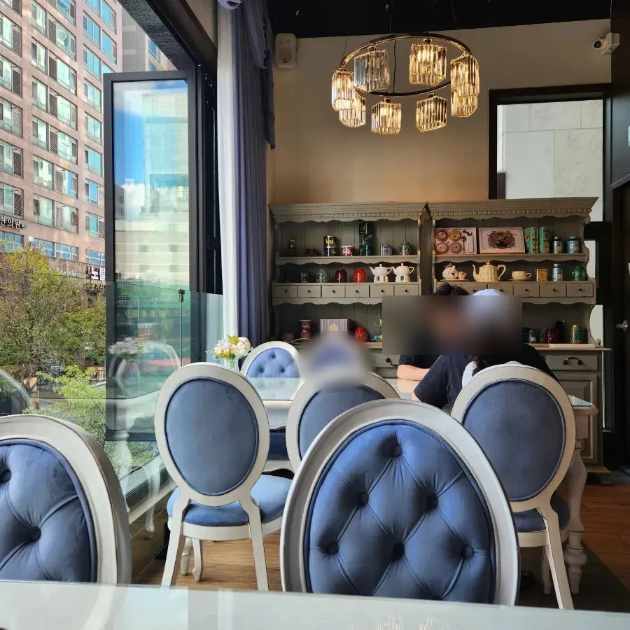 Table in a cozy, softly lit café interior