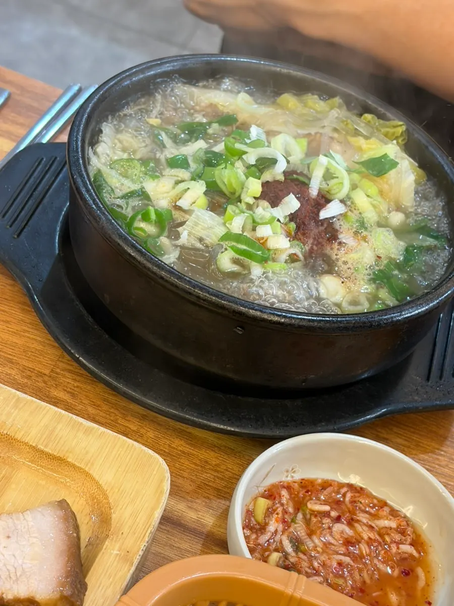 Hangover soup with blood sausage, ugeoji, and bean sprouts