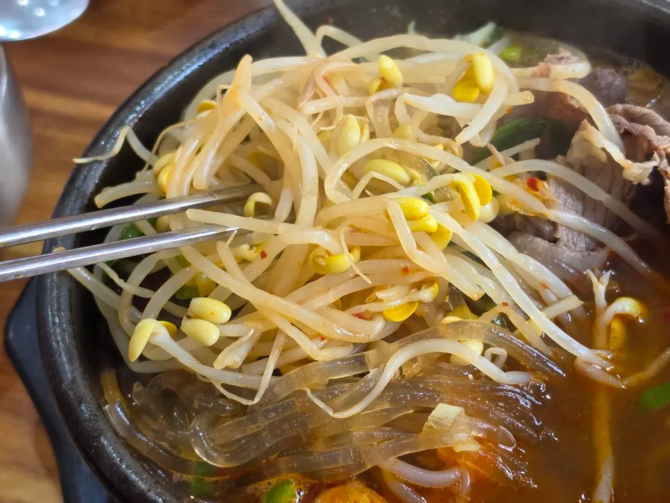 Bean sprouts and glass noodles under the broth