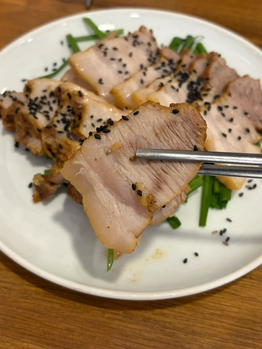 Cross-section of the pork platter meat
