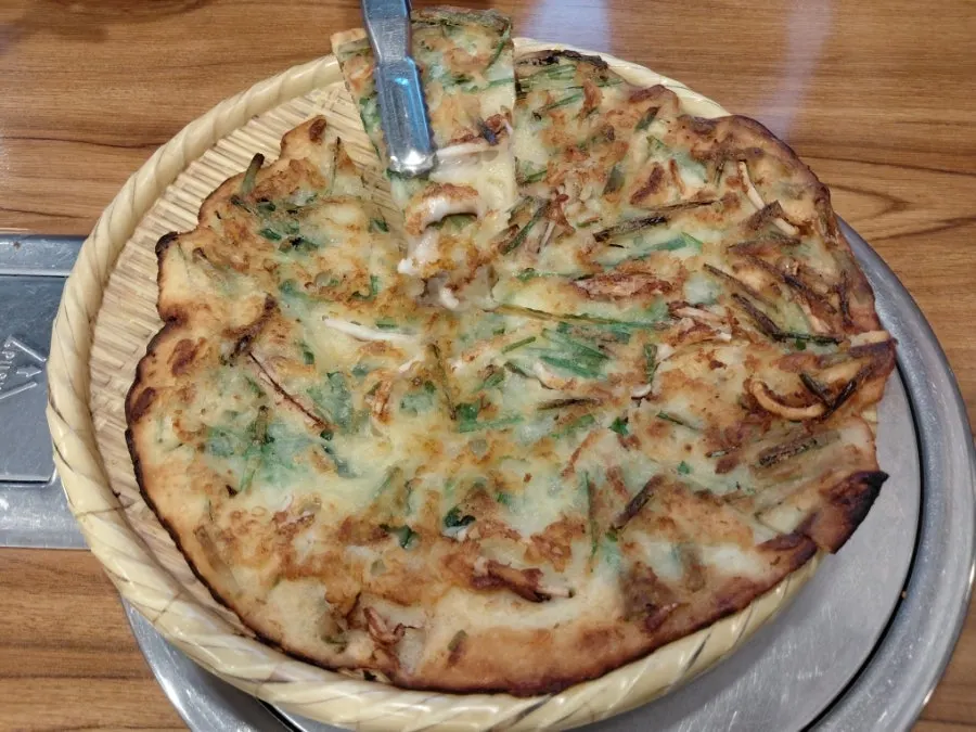 Golden-brown seafood pancake