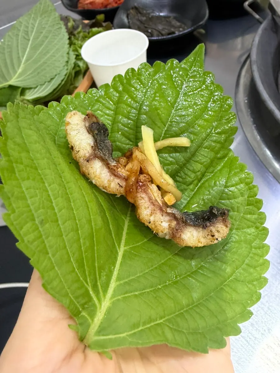 Lettuce and perilla leaves from the self-serve bar