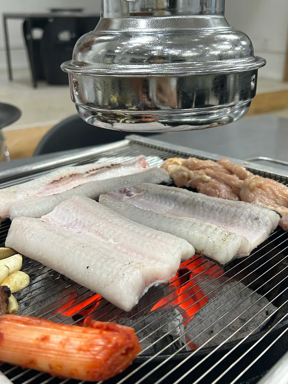 Freshwater eel grilling on the tabletop grill
