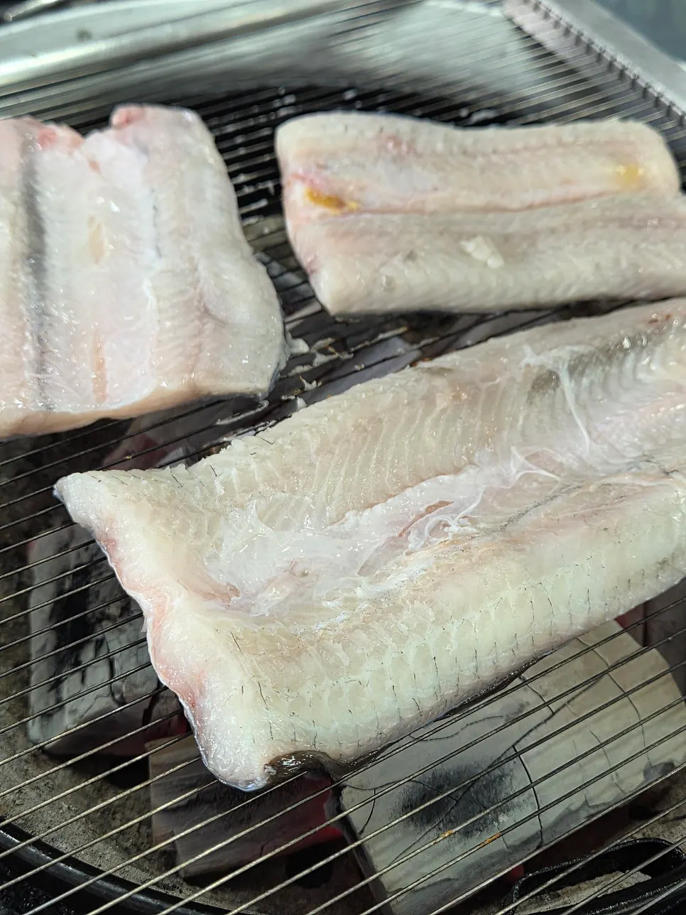 Freshwater eel placed on the grill