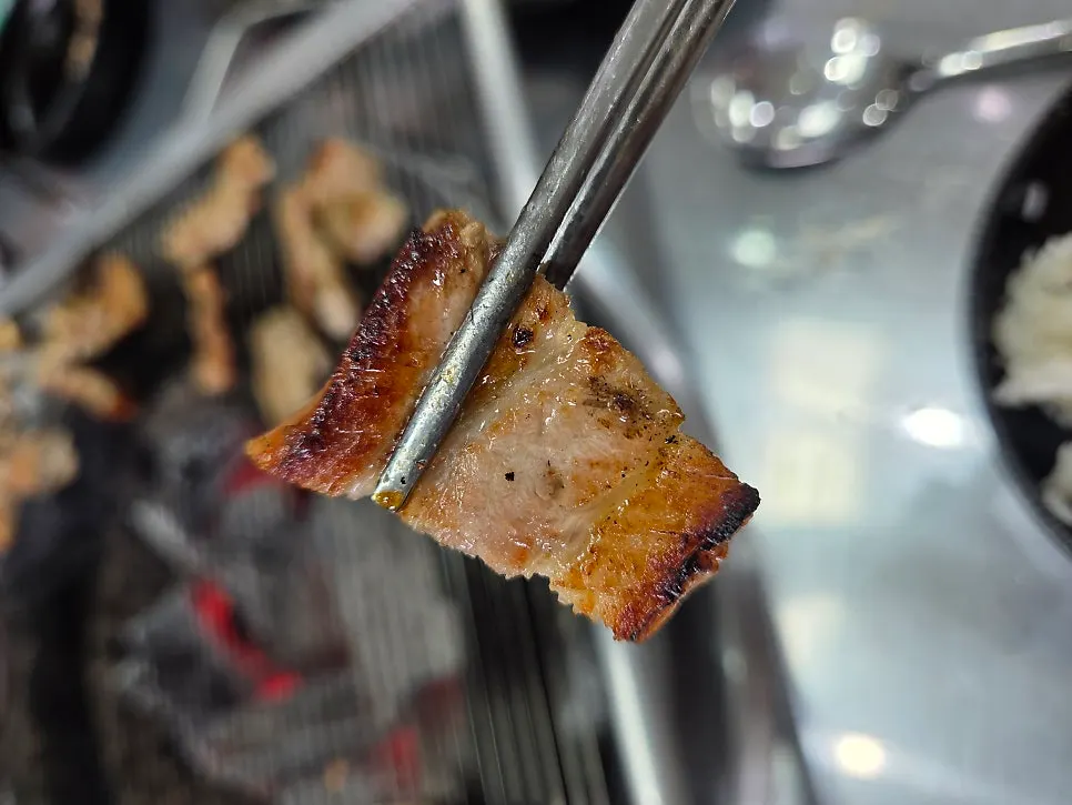 Pork belly grilled with a smoky char