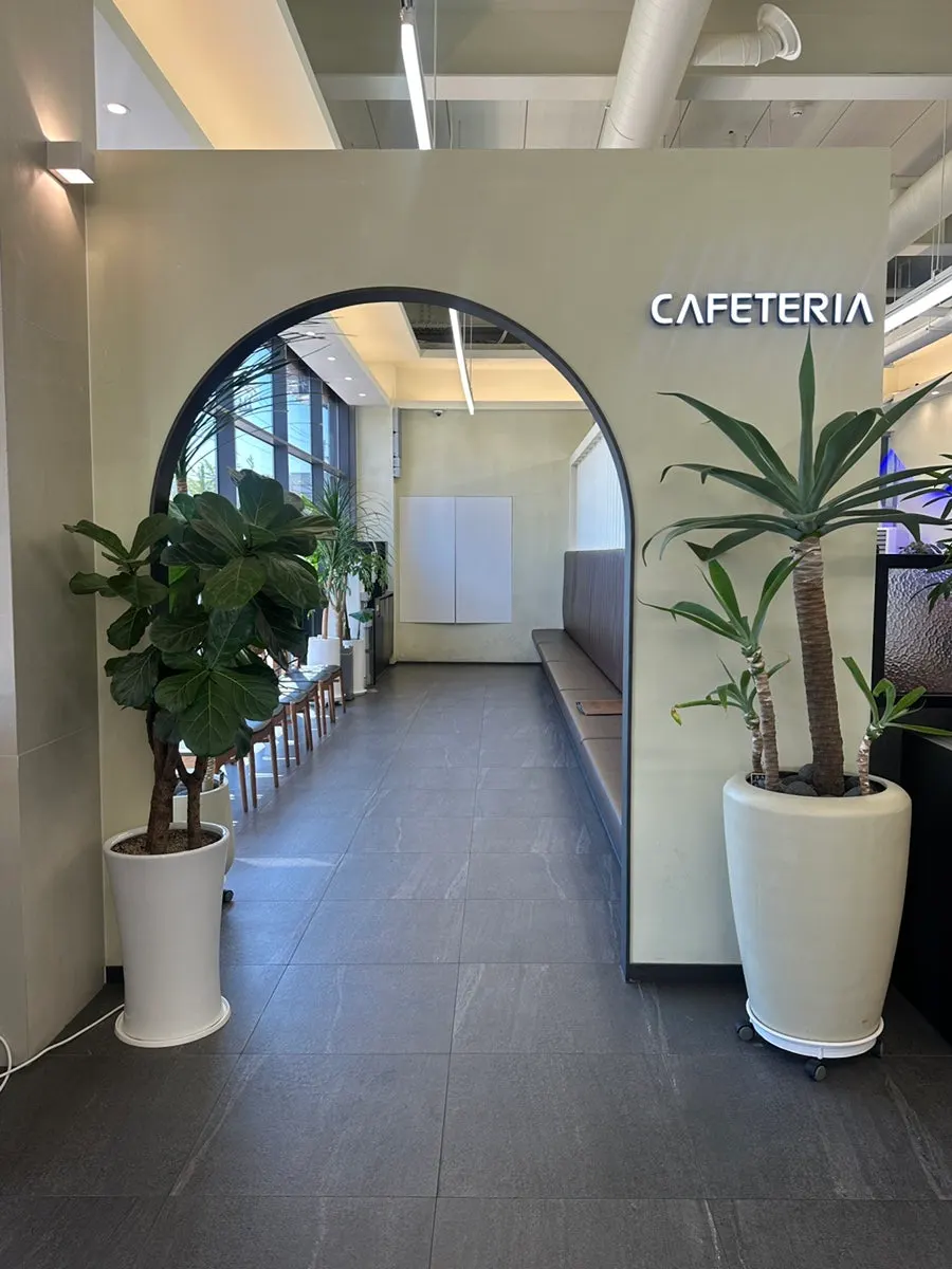 Waiting cafeteria area to the left of the entrance