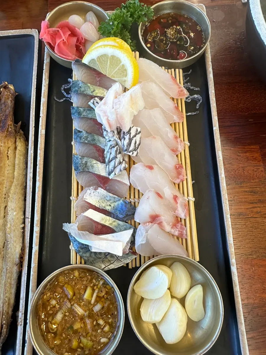 Wood-fired grilled mackerel and Atka mackerel