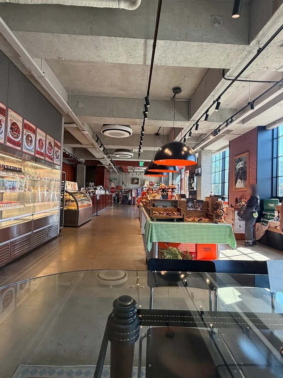 Vintage-style entrance of Orange Bagel