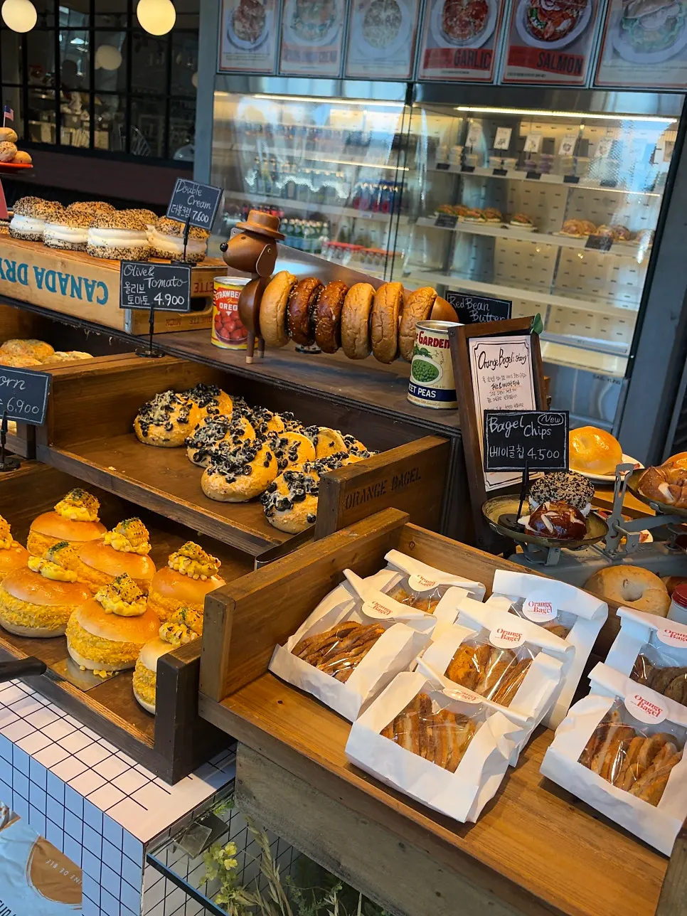 View of tables inside Orange Bagel
