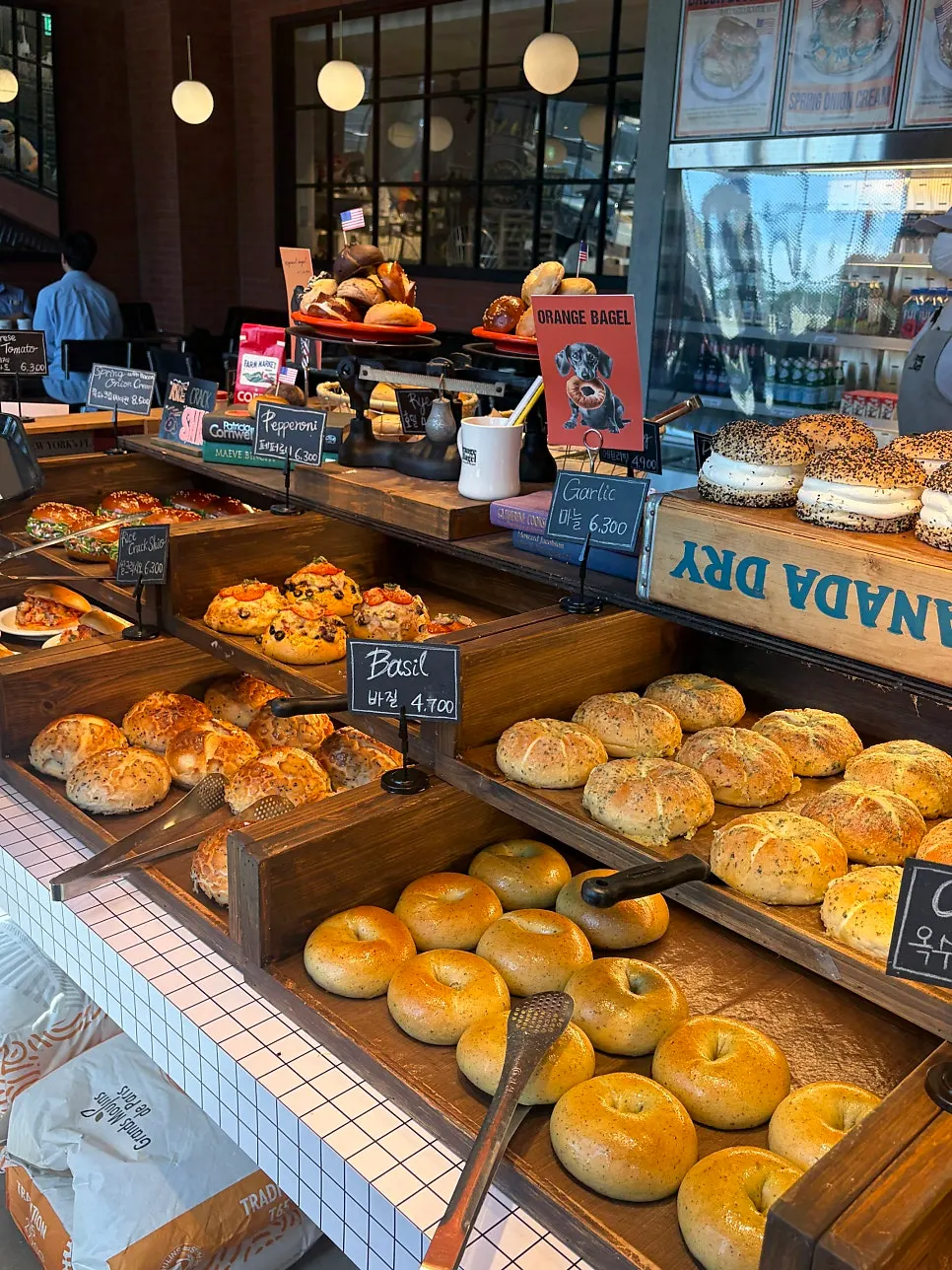 Detail view of the Orange Bagel café space