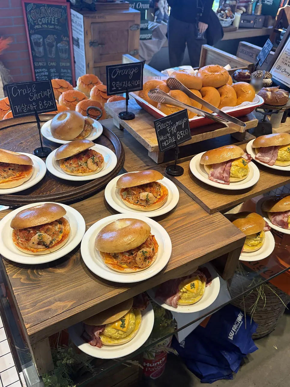 View of one corner of Orange Bagel