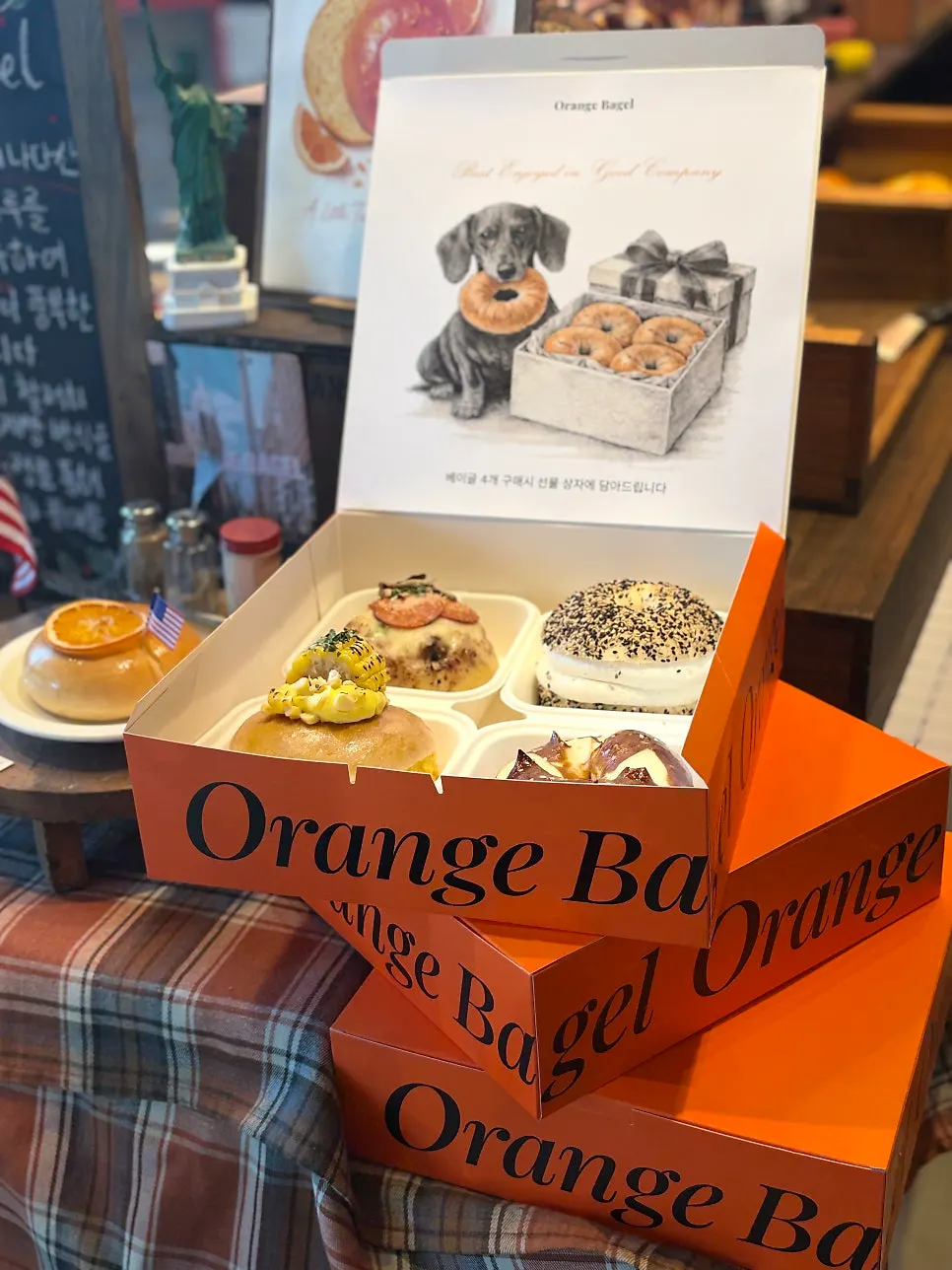Hearty sandwich bagels on display