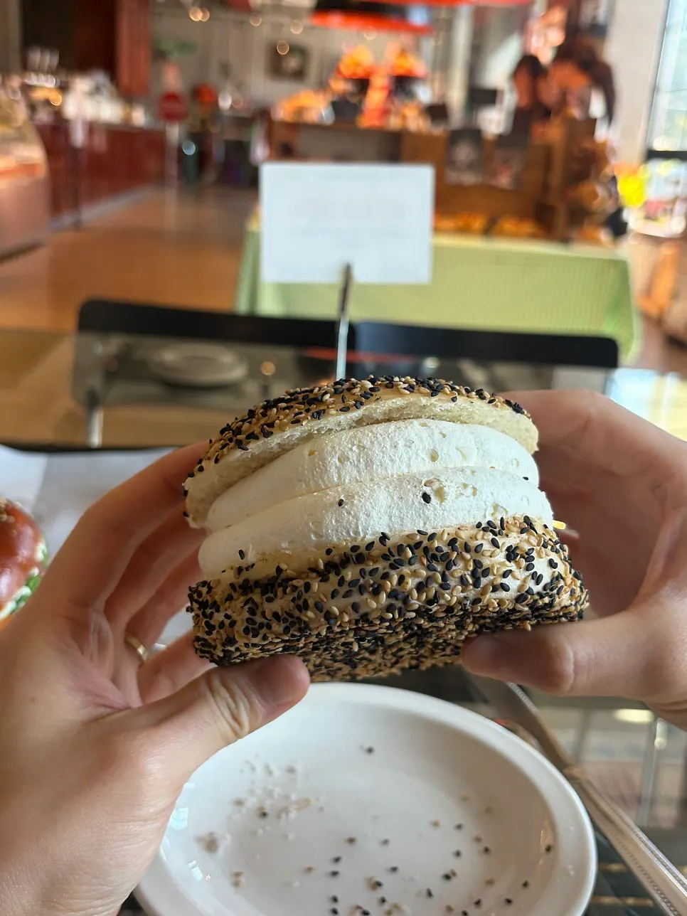 Blueberry bagel paired with blueberry cream cheese