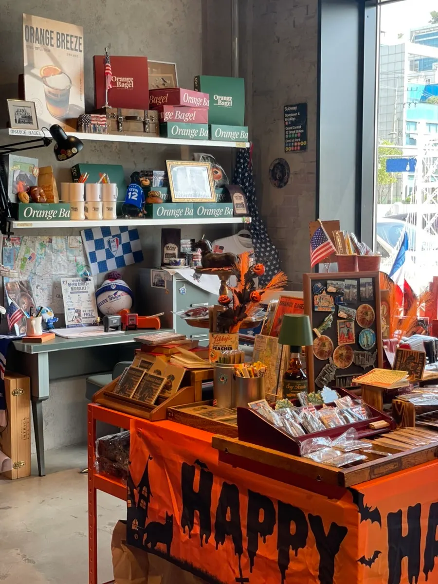 Café photo zone decorated for Halloween