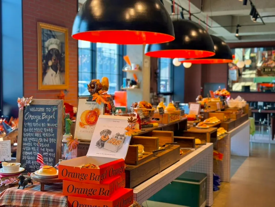 First floor bagel counter and seating area